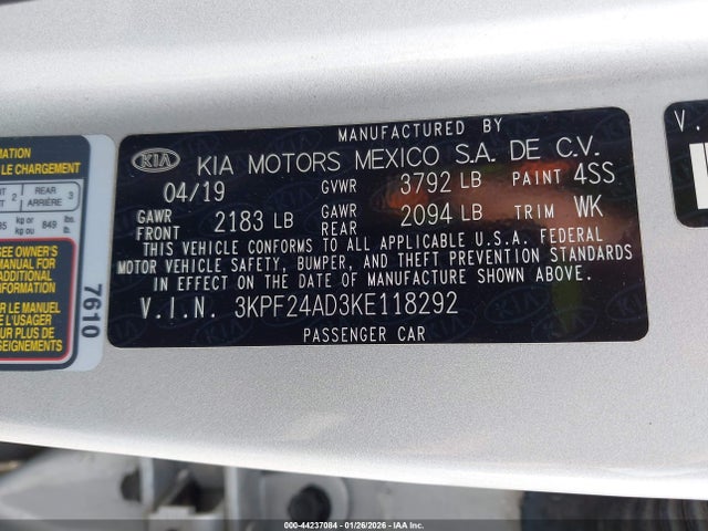 3KPF24AD3KE118292 KIA Forte Lxs