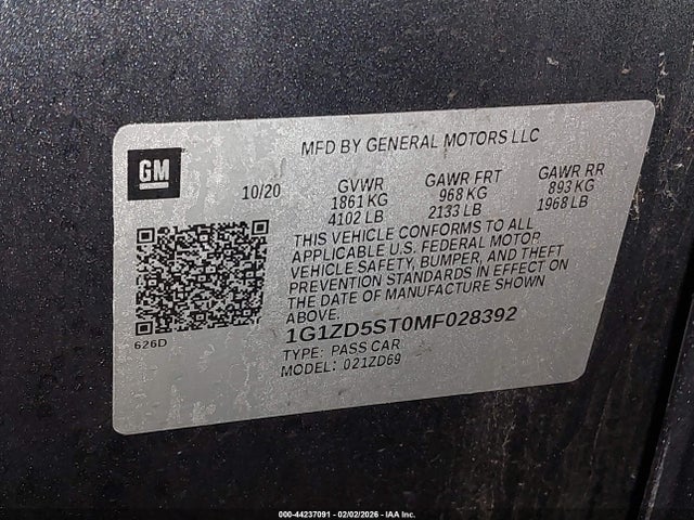 1G1ZD5ST0MF028392 Chevrolet Malibu Fwd Lt