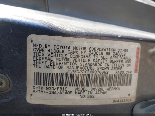 1999 TOYOTA CAMRY JT2BG22K3X0376662 Photo 8