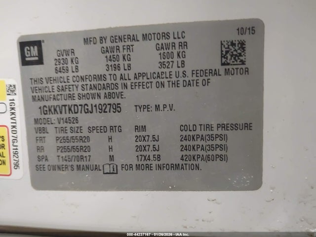 Aukcja sprzedaży 2016 Gmc Acadia Denali, vin: 1GKKVTKD7GJ192795, numer aukcji: 44237167