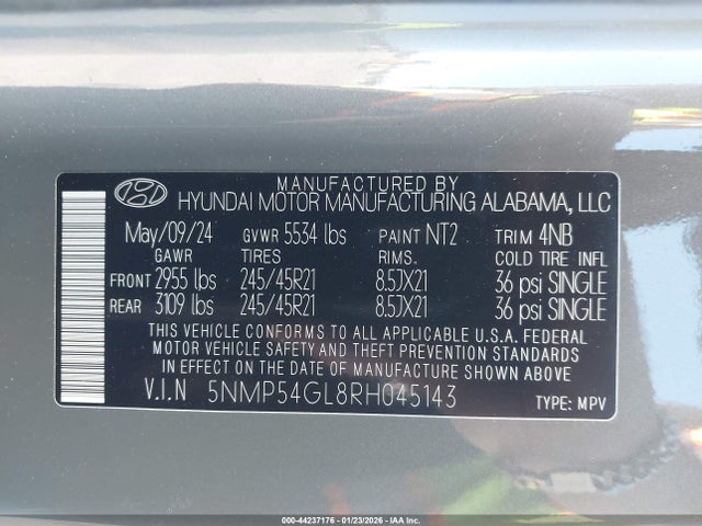 Aukcja sprzedaży 2024 Hyundai Santa Fe Calligraphy, vin: 5NMP54GL8RH045143, numer aukcji: 44237176