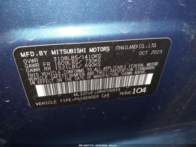 Aukcja sprzedaży 2024 Mitsubishi Mirage G4 Es, vin: ML32FUFJ2RHF05833, numer aukcji: 44237178