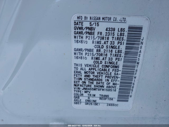 JN8AS5MT8FW158516 Nissan Rogue Select S