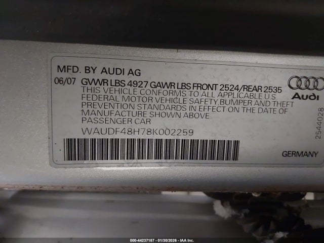 2008 AUDI A4 WAUDF48H78K002259 Photo 8