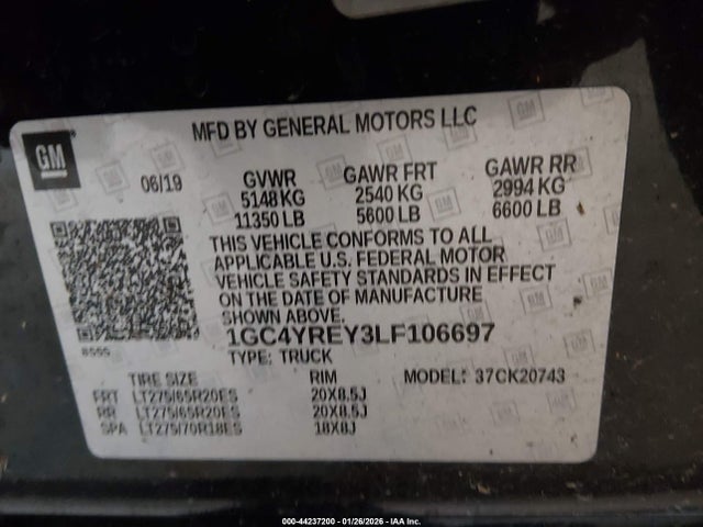 1GC4YREY3LF106697 Chevrolet Silverado 2500hd 4wd Standard Bed High Country