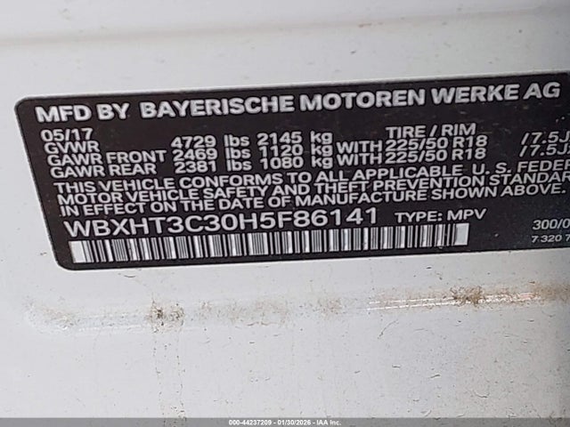44237209 :رقم المزاد ، WBXHT3C30H5F86141 vin ، 2017 Bmw X1 Xdrive28i مزاد بيع