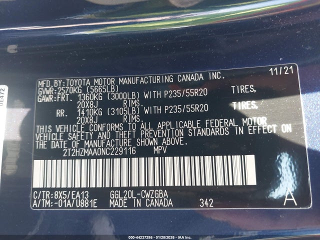 Aukcja sprzedaży 2022 Lexus Rx 350, vin: 2T2HZMAA0NC229116, numer aukcji: 44237286