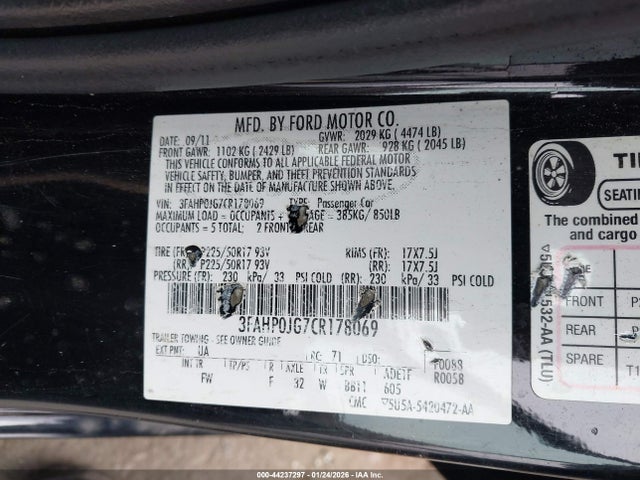2012 FORD FUSION 3FAHP0JG7CR178069 Photo 8