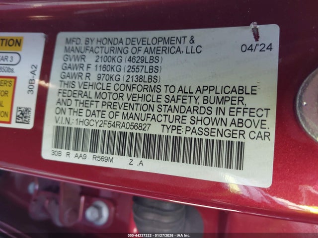 1HGCY2F54RA056827 Honda Accord Hybrid Sport