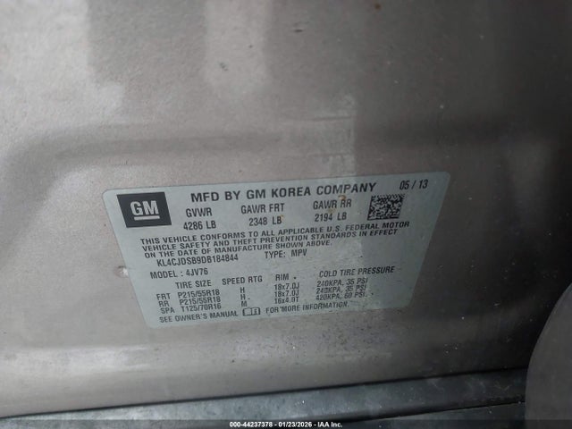 2013 Buick Encore Premium მანქანა იყიდება აუქციონზე, vin: KL4CJDSB9DB184844, აუქციონის ნომერი: 44237378