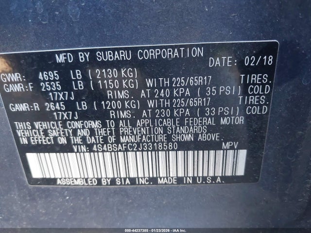 4S4BSAFC2J3318580 Subaru Outback 2.5i Premium