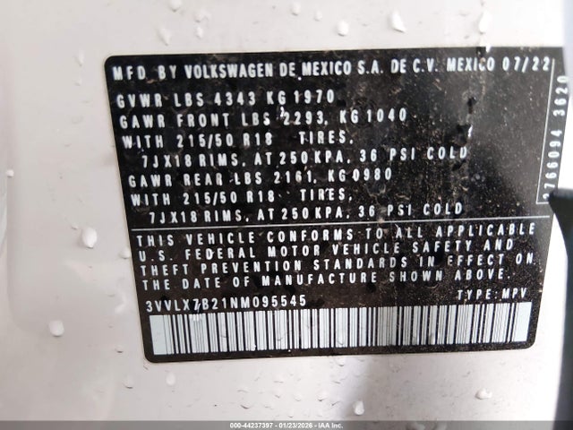 2022 VOLKSWAGEN TAOS 3VVLX7B21NM095545 Photo 8