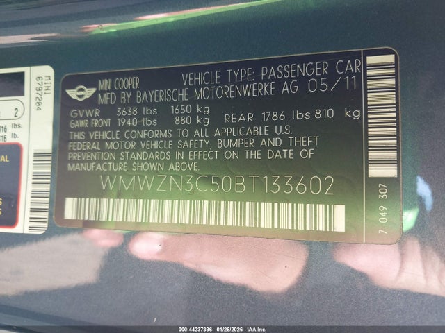 2011 MINI COOPER WMWZN3C50BT133602 Photo 8
