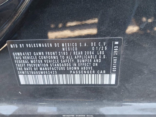44237408 :رقم المزاد ، 3VW7X7BU0SM052423 vin ، 2025 Volkswagen Jetta 1.5t Se مزاد بيع