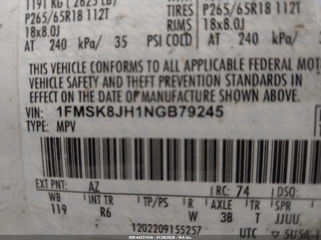 Ford Explorer Timberline 2022 1FMSK8JH1NGB79245 Image 9