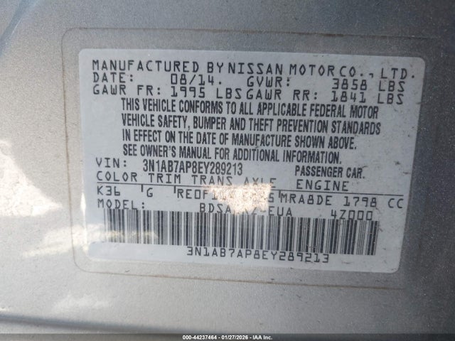 Aukcja sprzedaży 2014 Nissan Sentra Sr, vin: 3N1AB7AP8EY289213, numer aukcji: 44237464