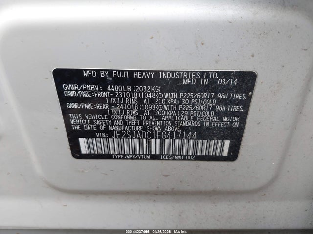 Продаж на аукціоні авто 2015 Subaru Forester 2.5i Premium, vin: JF2SJADC1FG417144, номер лоту: 44237466