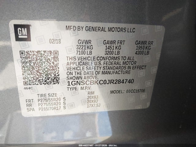 1GNSCBKC0JR284740 Chevrolet Tahoe Lt