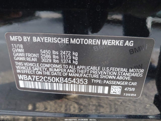 2019 BMW 740I WBA7E2C50KB454353 Photo 8