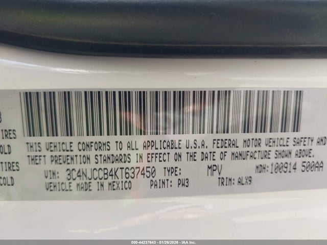 3C4NJCCB4KT637450 Jeep Compass Limited Fwd