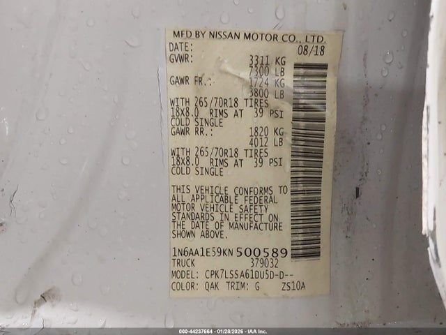 Nissan TITAN SV 2019 1N6AA1E59KN500589 Image 9