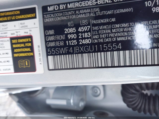Aukcja sprzedaży 2016 Mercedes-benz C 300 Luxury, vin: 55SWF4JBXGU115554, numer aukcji: 44237673