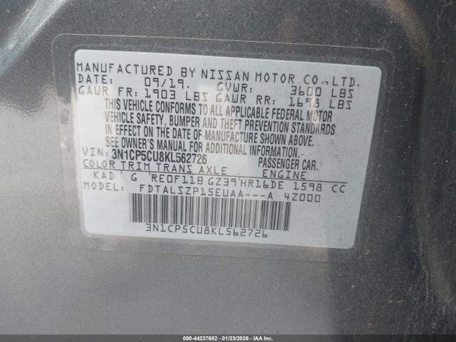 3N1CP5CU8KL562726 Nissan KICKS SV