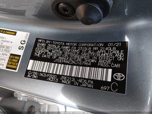 Aukcja sprzedaży 2021 Toyota Corolla Le, vin: JTDEPMAE2MJ167964, numer aukcji: 44237705