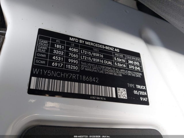 Aukcja sprzedaży 2024 Mercedes-benz Sprinter 3500 High Roof 4-cyl Diesel Ho, vin: W1Y5NCHY7RT186842, numer aukcji: 44237723