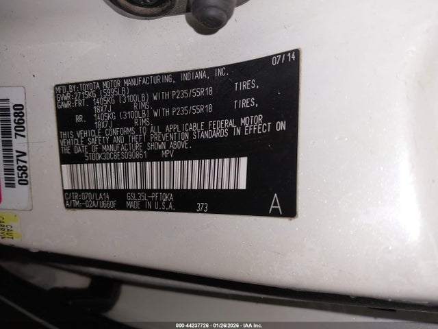 5TDDK3DC8ES090861 Toyota Sienna Limited 7 Passenger
