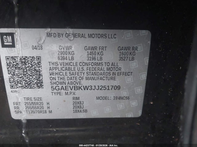 44237748 :رقم المزاد ، 5GAEVBKW3JJ251709 vin ، 2018 Buick Enclave Premium مزاد بيع