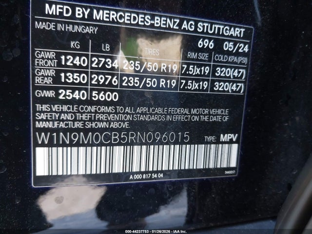 Продажа на аукционе авто 2024 Mercedes-benz Eqb 250 Suv, vin: W1N9M0CB5RN096015, номер лота: 44237753