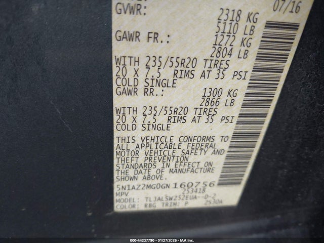 5N1AZ2MG0GN160756 Nissan Murano Platinum