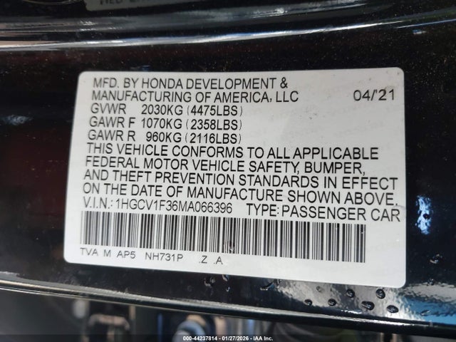 1HGCV1F36MA066396 Honda Accord Sport