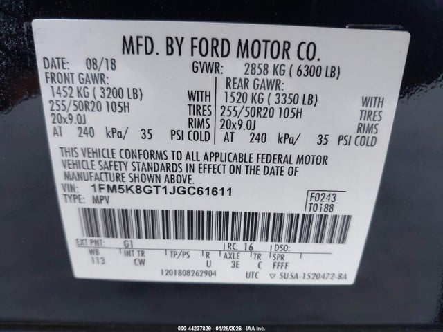 2018 FORD EXPLORER 1FM5K8GT1JGC61611 Photo 8