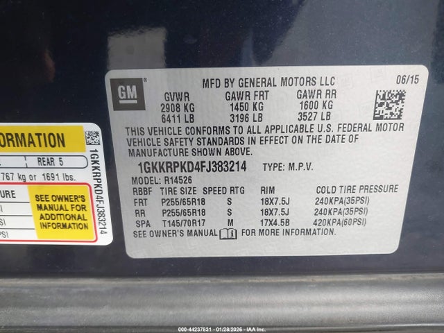 1GKKRPKD4FJ383214 GMC Acadia Sle-2