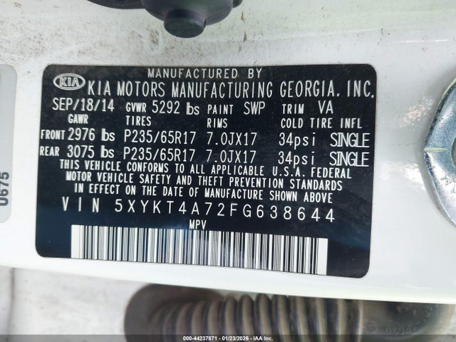 5XYKT4A72FG638644 KIA Sorento Lx V6