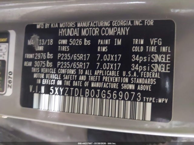 5XYZTDLB0JG569073 Hyundai Santa Fe Sport 2.4l