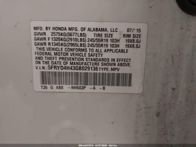 Продажа на аукционе авто 2016 Acura Mdx, vin: 5FRYD4H43GB029136, номер лота: 44237910