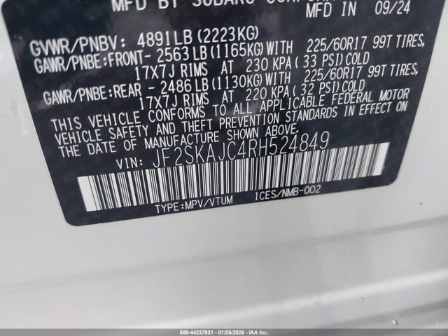Продажа на аукционе авто 2024 Subaru Forester Wilderness, vin: JF2SKAJC4RH524849, номер лота: 44237931