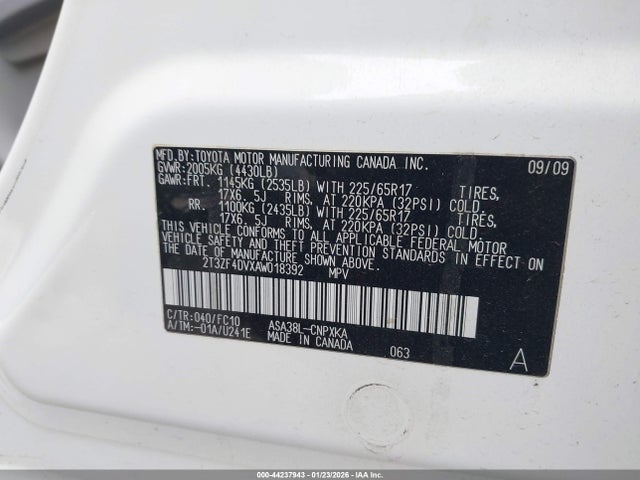Aukcja sprzedaży 2010 Toyota Rav4, vin: 2T3ZF4DVXAW018392, numer aukcji: 44237943