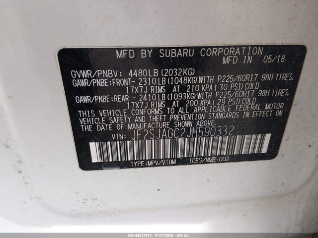 Продажа на аукционе авто 2018 Subaru Forester 2.5i Premium, vin: JF2SJAGC2JH590332, номер лота: 44237970