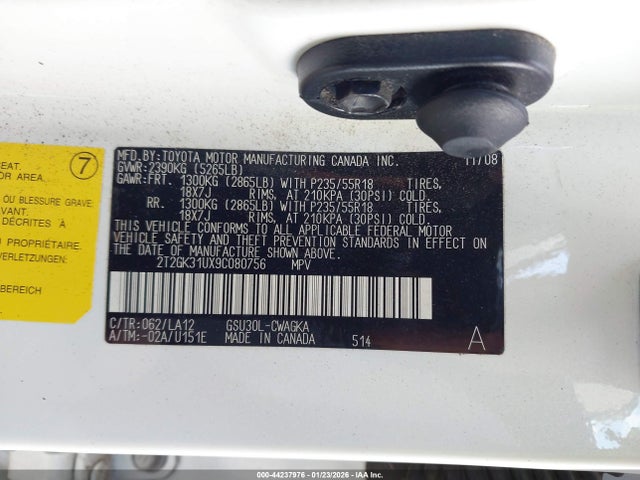 Aukcja sprzedaży 2009 Lexus Rx 350, vin: 2T2GK31UX9C080756, numer aukcji: 44237976