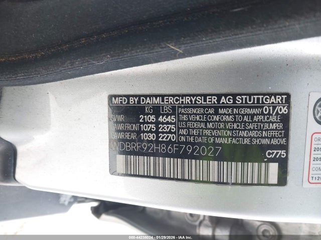 Aukcja sprzedaży 2006 Mercedes-benz C 280 Luxury 4matic, vin: WDBRF92H86F792027, numer aukcji: 44238024