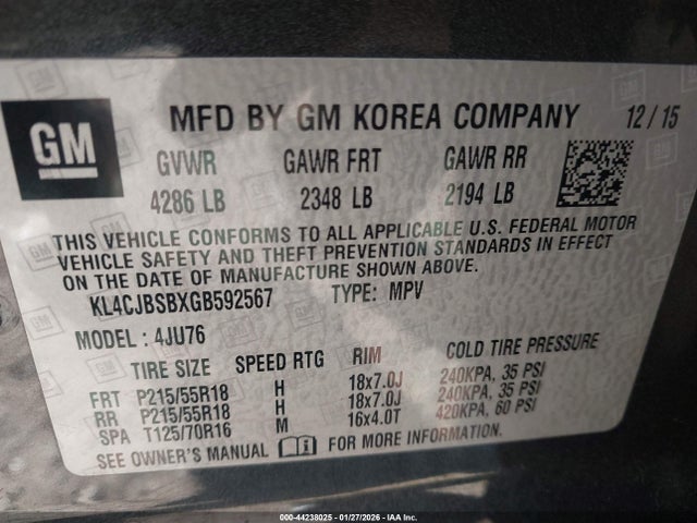 KL4CJBSBXGB592567 Buick Encore Convenience
