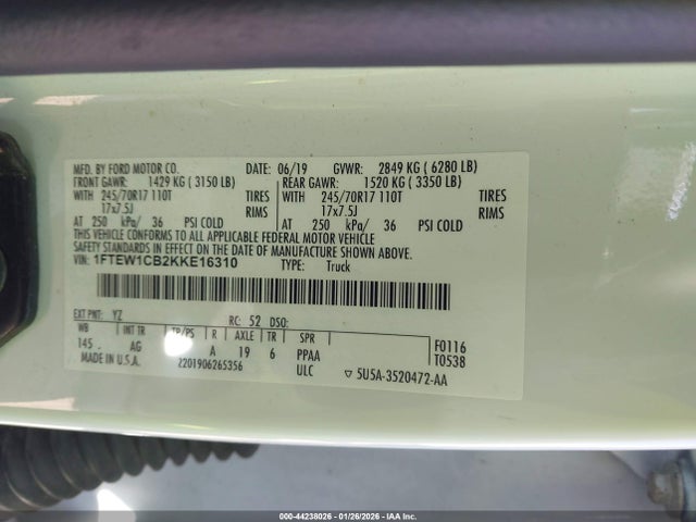 Aukcja sprzedaży 2019 Ford F-150 Xl, vin: 1FTEW1CB2KKE16310, numer aukcji: 44238026