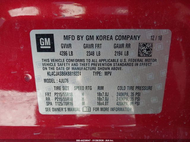 Aukcja sprzedaży 2019 Buick Encore Fwd Preferred, vin: KL4CJASB6KB819224, numer aukcji: 44238047