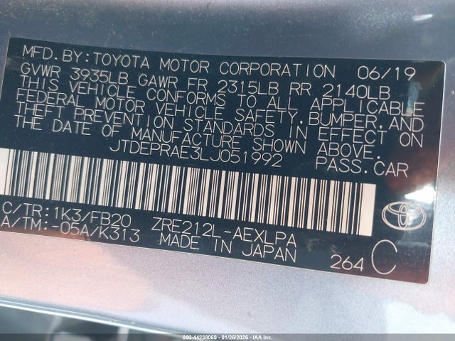 JTDEPRAE3LJ051992 Toyota COROLLA LE