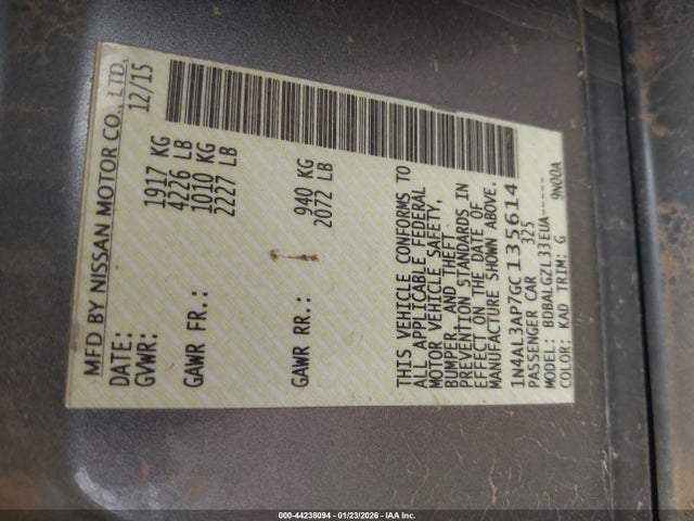 1N4AL3AP7GC135614 Nissan Altima 2.5/2.5 S/2.5 Sl/2.5 Sr/2.5 Sv