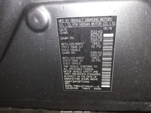 Nissan Rogue S/sl/sv 2016 KNMAT2MV1GP712063 Image 9